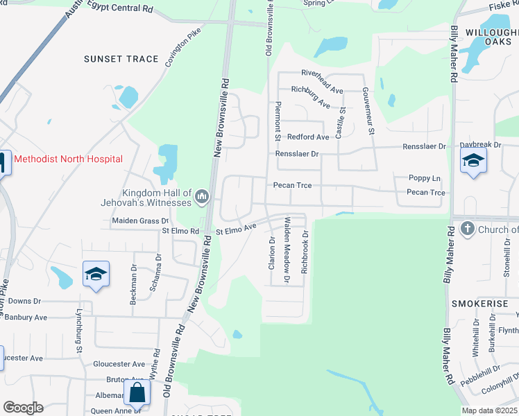 map of restaurants, bars, coffee shops, grocery stores, and more near 5587 Flower Hill Drive East in Memphis
