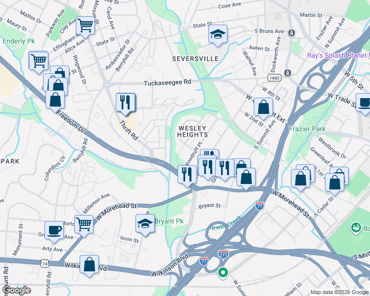 map of restaurants, bars, coffee shops, grocery stores, and more near 1941 Lela Avenue in Charlotte