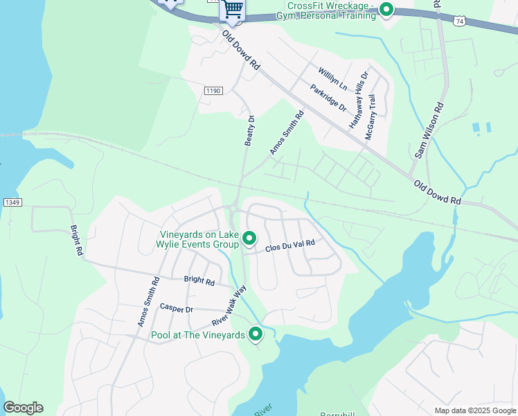 map of restaurants, bars, coffee shops, grocery stores, and more near 9614 Carneros Creek Road in Charlotte
