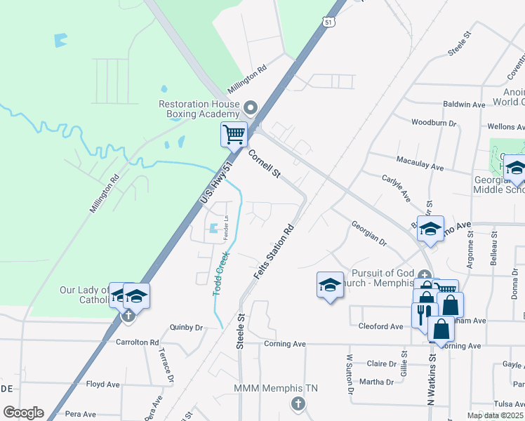 map of restaurants, bars, coffee shops, grocery stores, and more near 1541 Northside Drive in Memphis