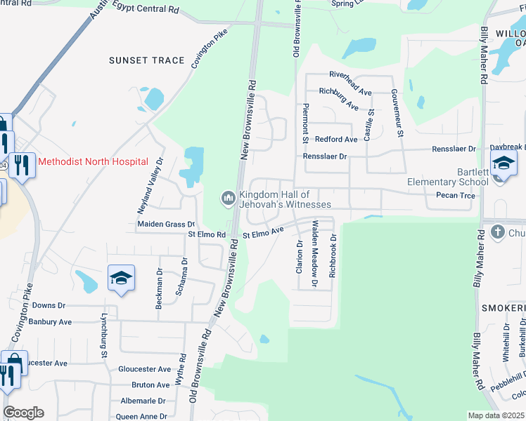 map of restaurants, bars, coffee shops, grocery stores, and more near 3880-3916 Moss Bank Cove in Memphis