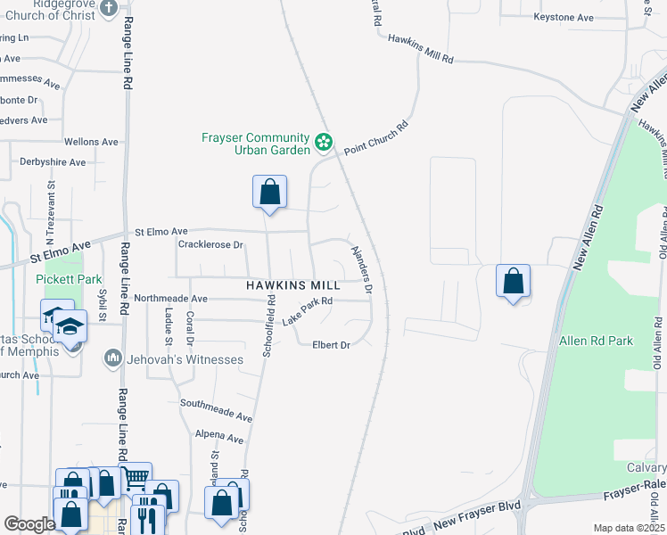 map of restaurants, bars, coffee shops, grocery stores, and more near 3915 Gruber Cove in Memphis