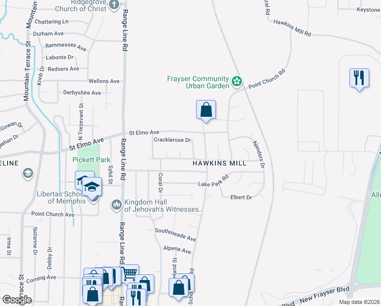 map of restaurants, bars, coffee shops, grocery stores, and more near 3899 Votive Drive in Memphis