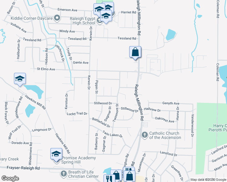 map of restaurants, bars, coffee shops, grocery stores, and more near 3898 Bowmar Cove in Memphis