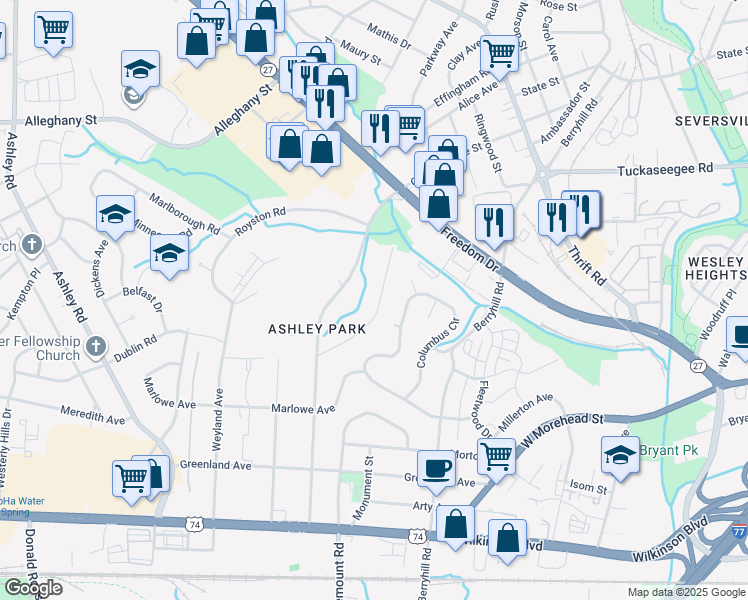 map of restaurants, bars, coffee shops, grocery stores, and more near 1862 Garibaldi Avenue in Charlotte