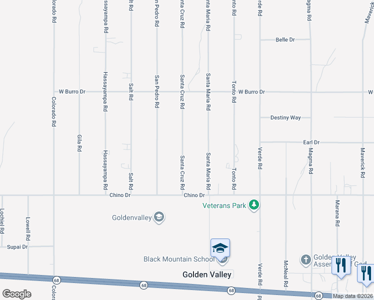 map of restaurants, bars, coffee shops, grocery stores, and more near 3500-3676 Santa Cruz Rd in Golden Valley