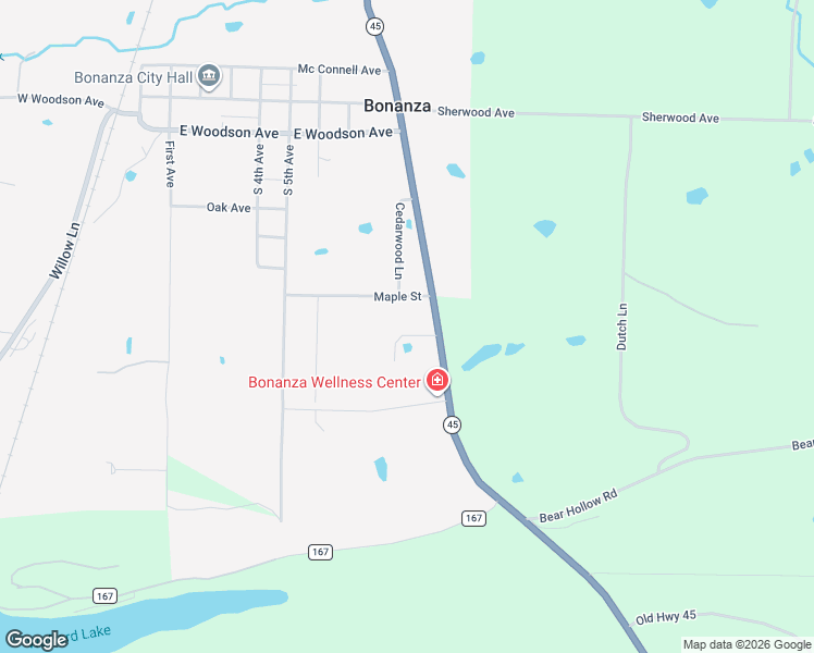 map of restaurants, bars, coffee shops, grocery stores, and more near 702 Highway 45 in Bonanza