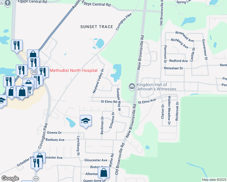 map of restaurants, bars, coffee shops, grocery stores, and more near 3896 Caprice Drive in Memphis