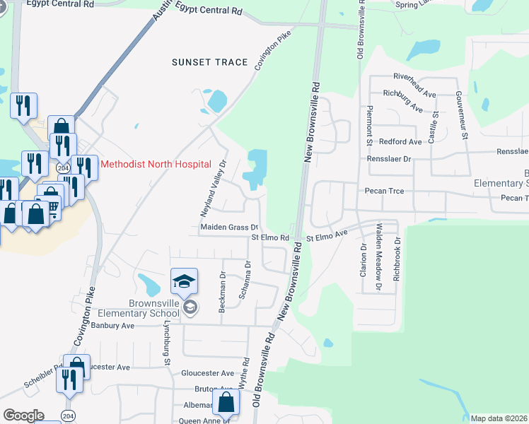 map of restaurants, bars, coffee shops, grocery stores, and more near 3894 Sundale Way South in Memphis