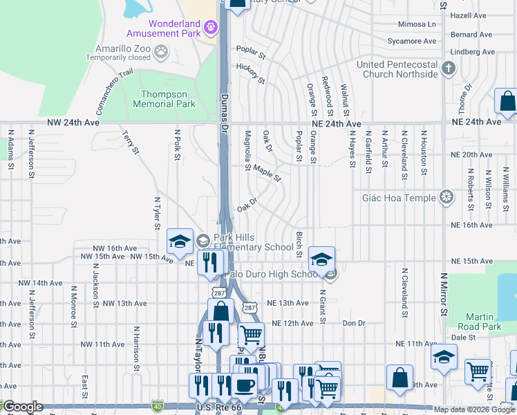 map of restaurants, bars, coffee shops, grocery stores, and more near 408 Magnolia St in Amarillo
