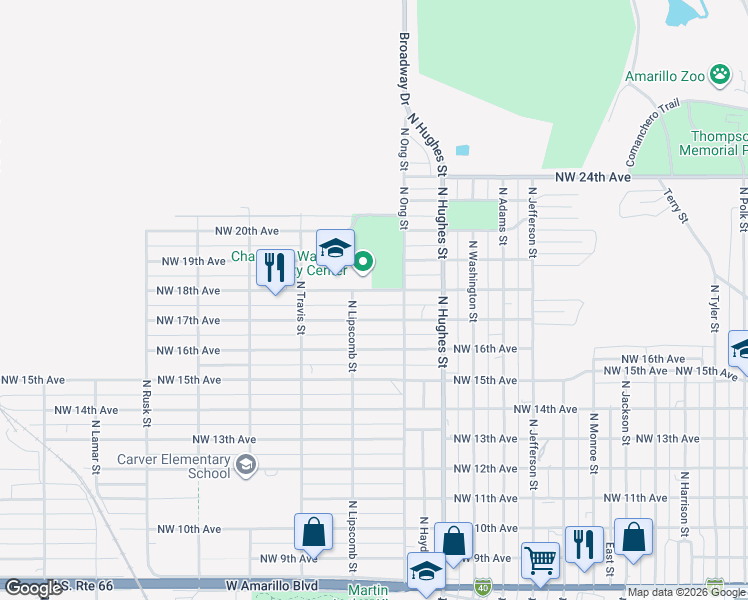 map of restaurants, bars, coffee shops, grocery stores, and more near 1324 Northwest 17th Avenue in Amarillo