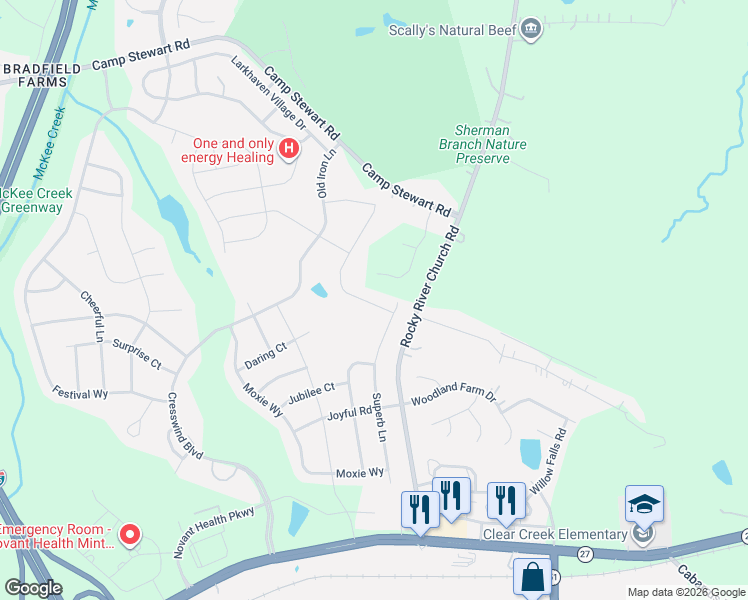 map of restaurants, bars, coffee shops, grocery stores, and more near 11917 Rocky River Church Road in Charlotte