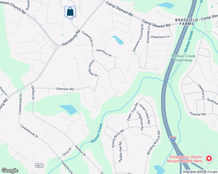 map of restaurants, bars, coffee shops, grocery stores, and more near 5211 Timbertop Lane in Charlotte