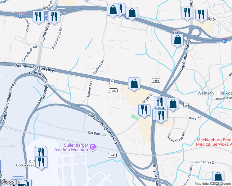 map of restaurants, bars, coffee shops, grocery stores, and more near 2320 Newberry Street in Charlotte