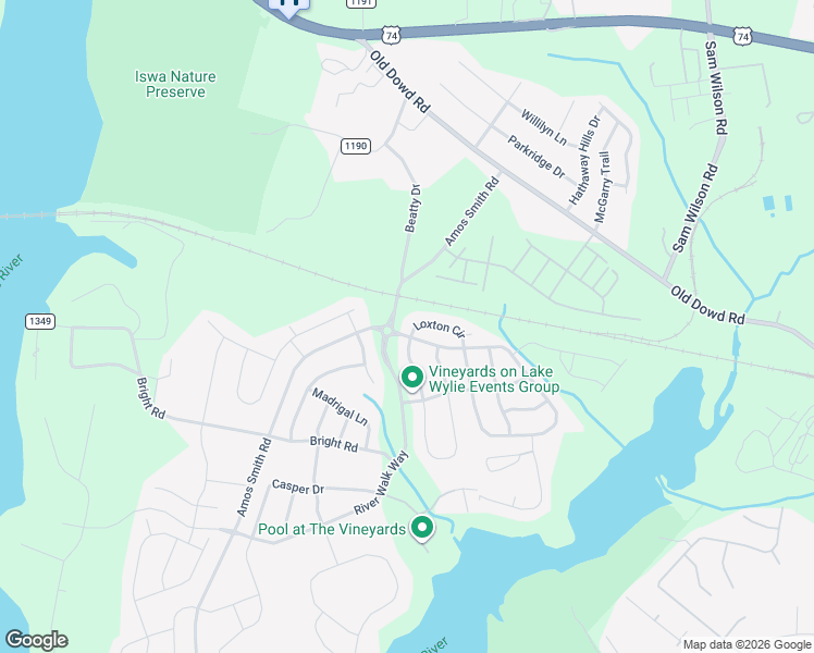 map of restaurants, bars, coffee shops, grocery stores, and more near 9614 Carneros Creek Road in Charlotte