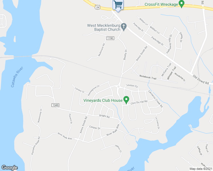 map of restaurants, bars, coffee shops, grocery stores, and more near 8529 Pennegrove Circle in Charlotte