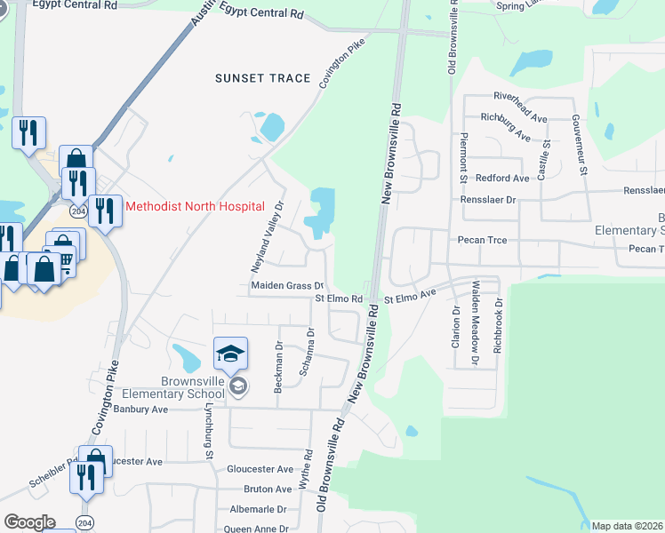 map of restaurants, bars, coffee shops, grocery stores, and more near 3894 Sundale Way South in Memphis