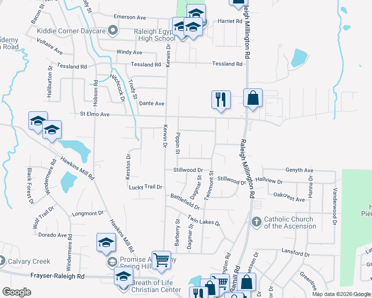 map of restaurants, bars, coffee shops, grocery stores, and more near 3899 Longsneck Cove in Memphis