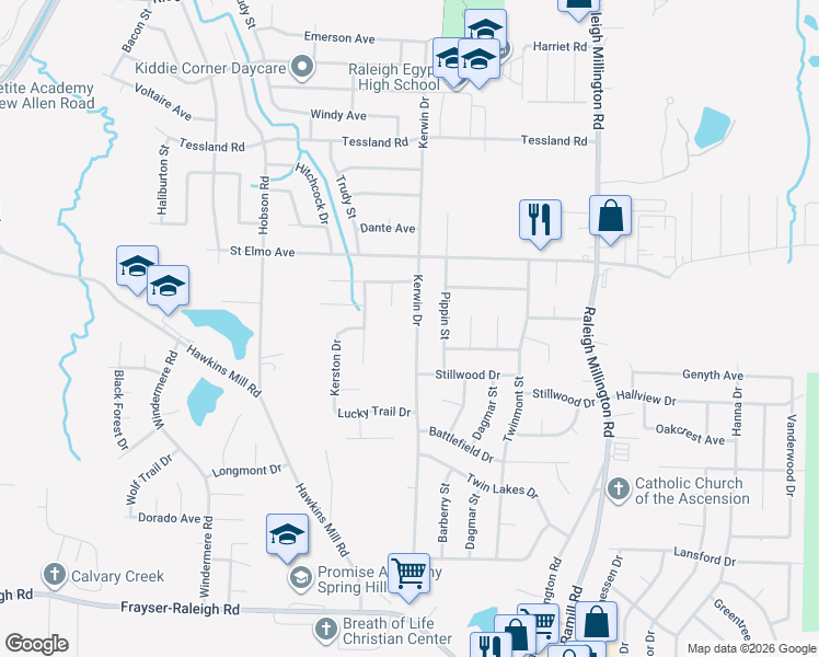 map of restaurants, bars, coffee shops, grocery stores, and more near 3900 Kerwin Drive in Memphis