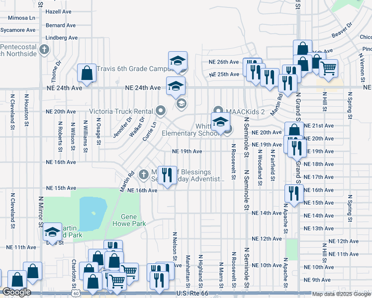 map of restaurants, bars, coffee shops, grocery stores, and more near 1901 North Manhattan Street in Amarillo