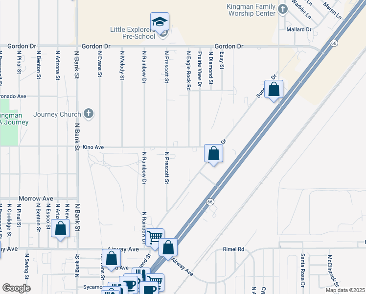 map of restaurants, bars, coffee shops, grocery stores, and more near 3250 Kino Avenue in Kingman