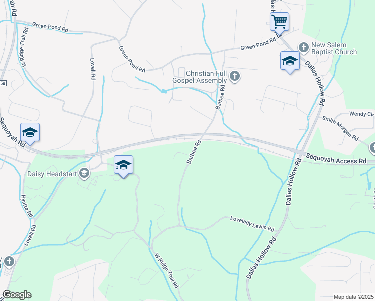 map of restaurants, bars, coffee shops, grocery stores, and more near 1089 Harvest Knoll Lane in Soddy-Daisy