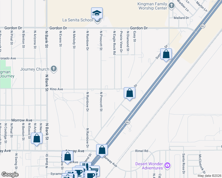 map of restaurants, bars, coffee shops, grocery stores, and more near 3250 Kino Avenue in Kingman
