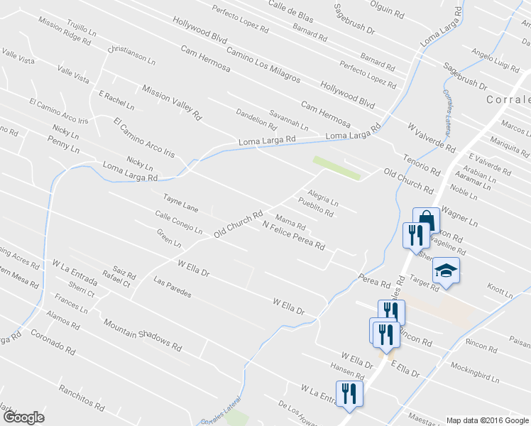 map of restaurants, bars, coffee shops, grocery stores, and more near 540 Old Church Road in Corrales