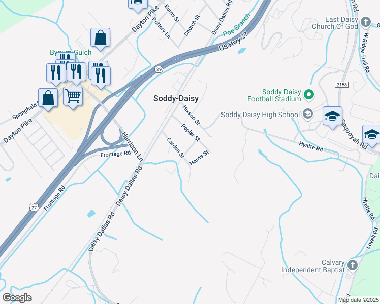 map of restaurants, bars, coffee shops, grocery stores, and more near 9444 Williams Street in Soddy-Daisy