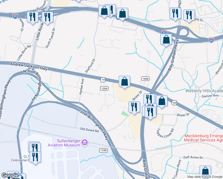 map of restaurants, bars, coffee shops, grocery stores, and more near 2320 Newberry Street in Charlotte