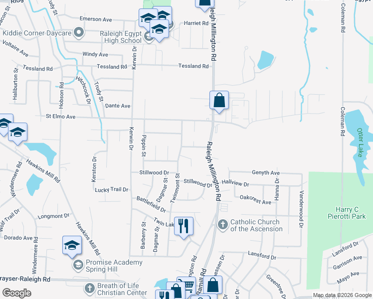 map of restaurants, bars, coffee shops, grocery stores, and more near 4065 Twilight Avenue in Memphis