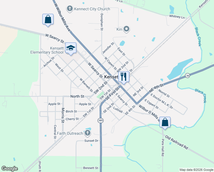map of restaurants, bars, coffee shops, grocery stores, and more near in Kensett