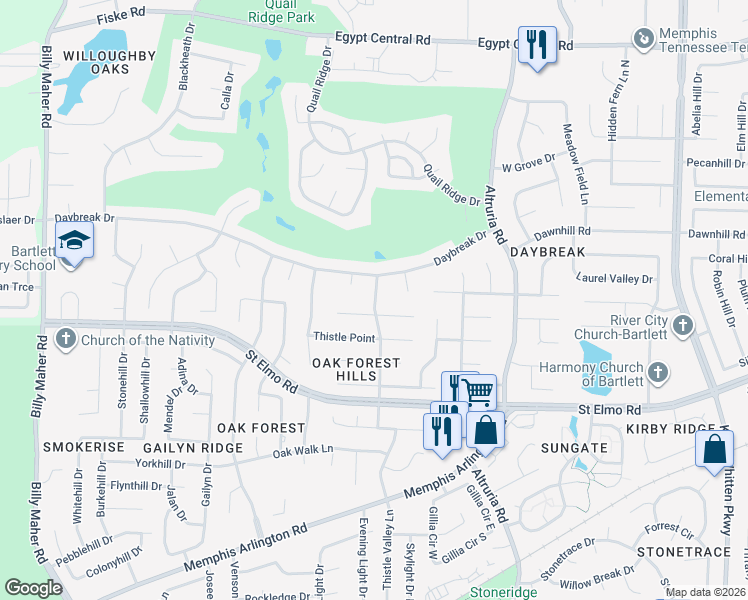 map of restaurants, bars, coffee shops, grocery stores, and more near in Bartlett