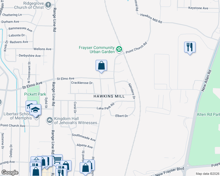 map of restaurants, bars, coffee shops, grocery stores, and more near 3898 Ferdie Cove in Memphis
