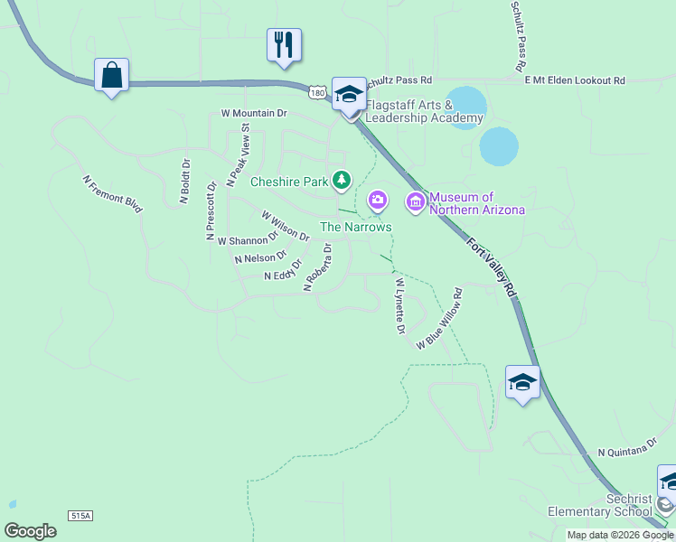 map of restaurants, bars, coffee shops, grocery stores, and more near 2730 North Fremont Boulevard in Flagstaff