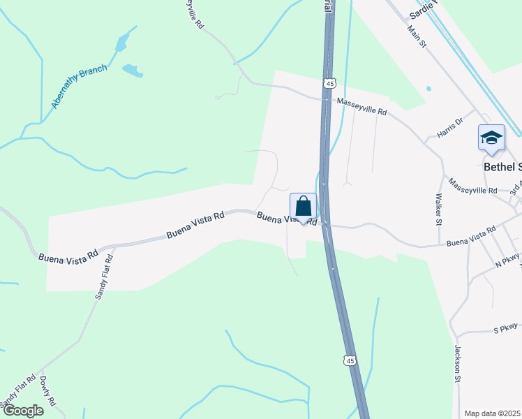 map of restaurants, bars, coffee shops, grocery stores, and more near 2543 Buena Vista Road in Bethel Springs