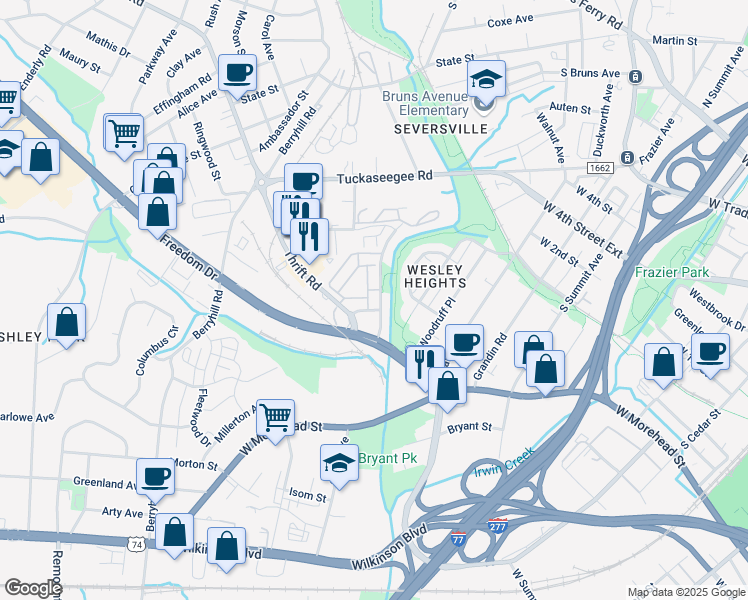 map of restaurants, bars, coffee shops, grocery stores, and more near 2708 Wet Stone Way in Charlotte