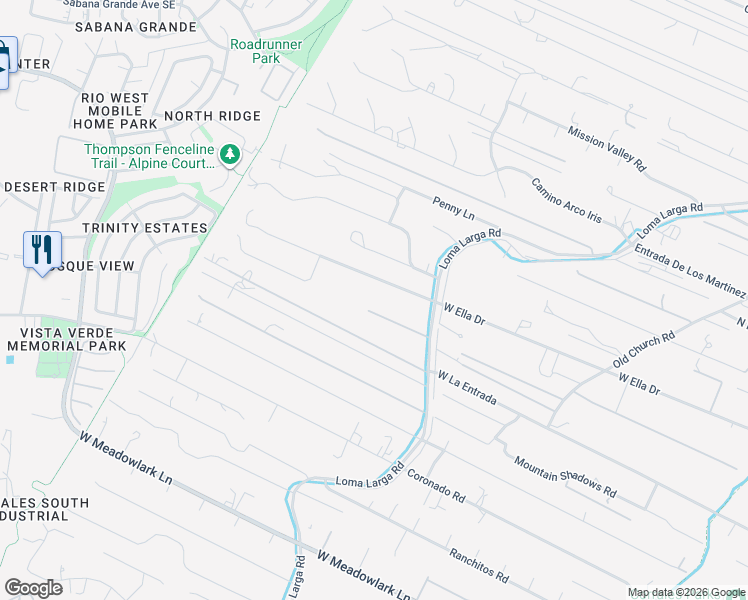 map of restaurants, bars, coffee shops, grocery stores, and more near 160 Sandia View Road in Corrales