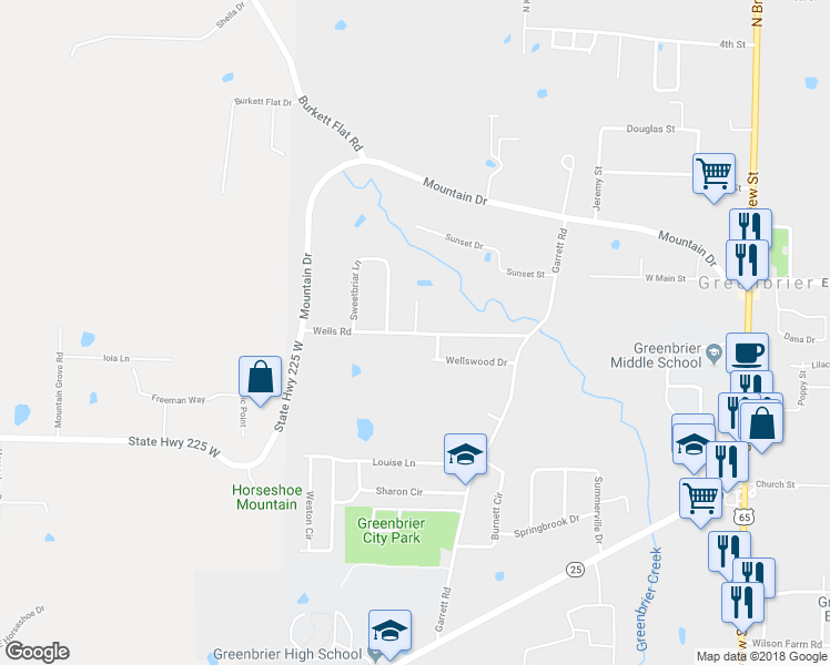 map of restaurants, bars, coffee shops, grocery stores, and more near 1 Red Bird Lane in Greenbrier