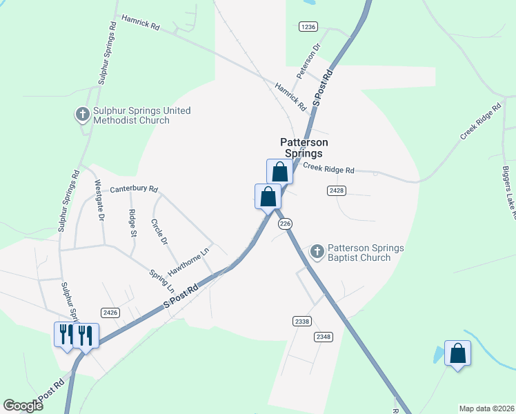 map of restaurants, bars, coffee shops, grocery stores, and more near 1932 Topic Street in Shelby