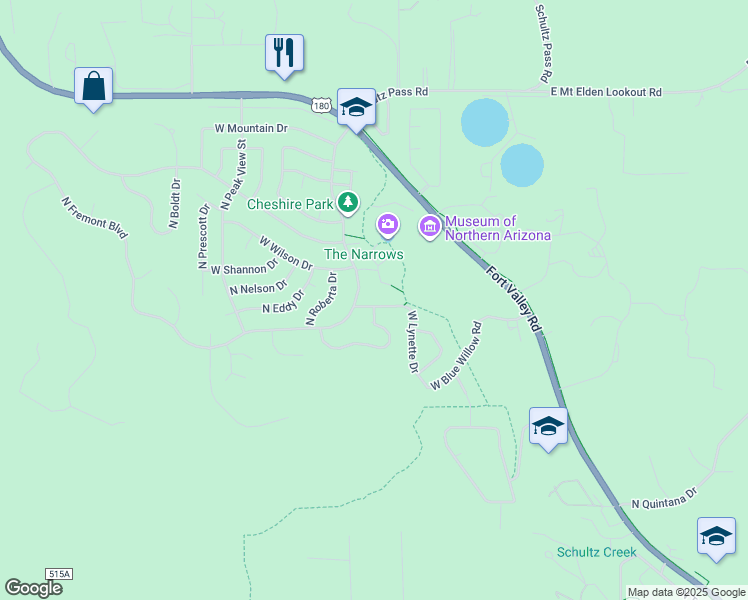 map of restaurants, bars, coffee shops, grocery stores, and more near 2741 West Lynette Drive in Flagstaff
