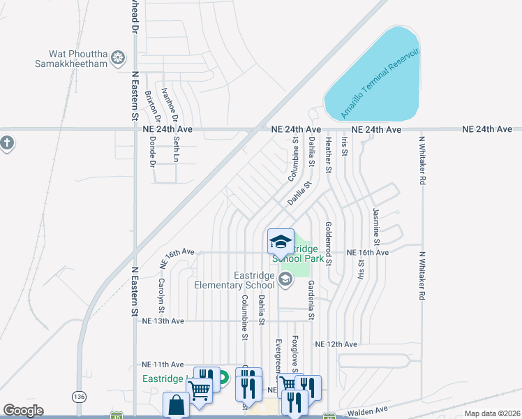 map of restaurants, bars, coffee shops, grocery stores, and more near 1798 Columbine Street in Amarillo
