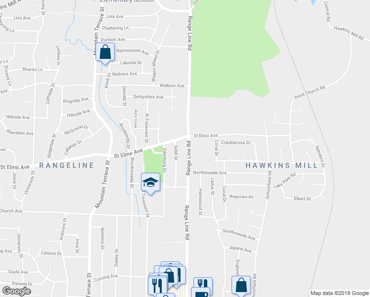 map of restaurants, bars, coffee shops, grocery stores, and more near 3917 Range Line Road in Memphis