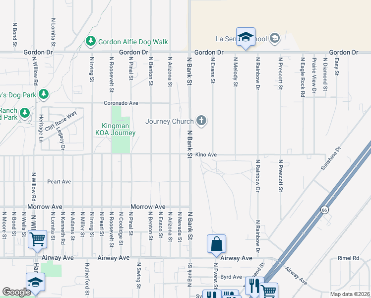 map of restaurants, bars, coffee shops, grocery stores, and more near 2980-2998 Kino Avenue in Kingman
