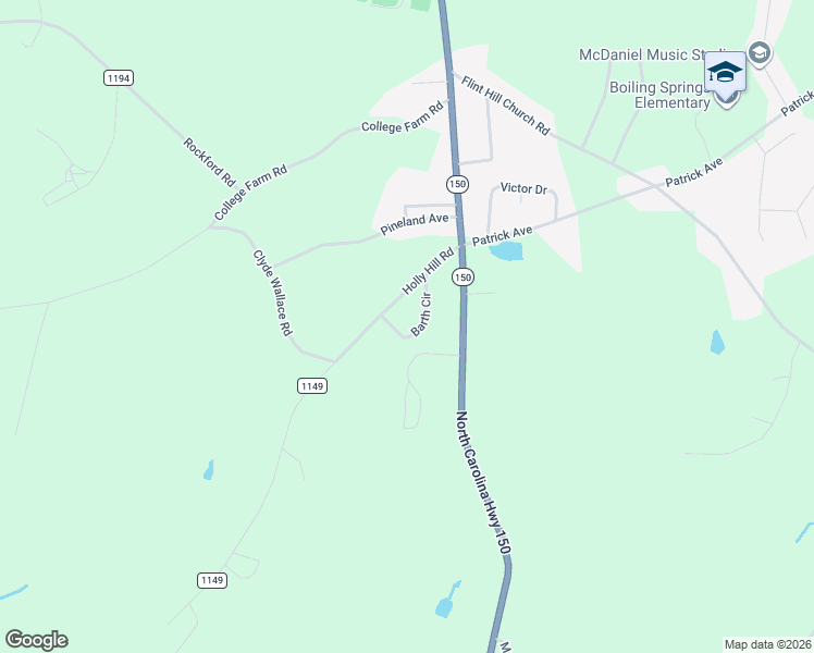 map of restaurants, bars, coffee shops, grocery stores, and more near 119 Barth Circle in Shelby