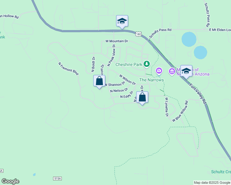 map of restaurants, bars, coffee shops, grocery stores, and more near 2610 North Eddy Drive in Flagstaff