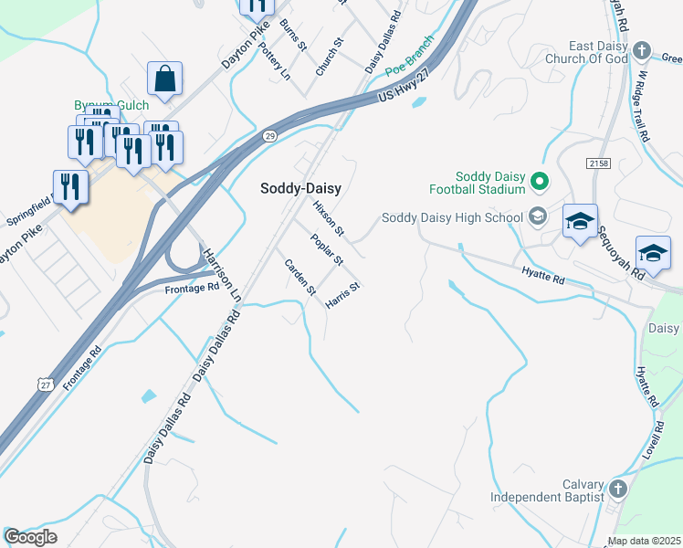 map of restaurants, bars, coffee shops, grocery stores, and more near 9444 Williams Street in Soddy-Daisy