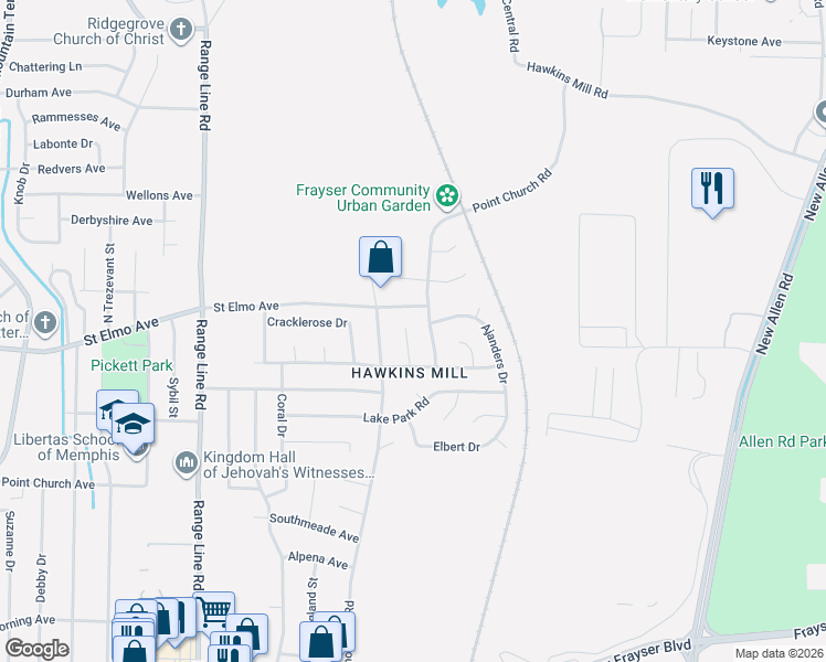 map of restaurants, bars, coffee shops, grocery stores, and more near 3898 Ferdie Cove in Memphis
