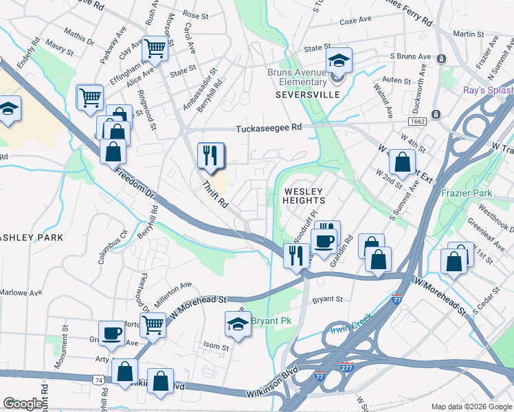 map of restaurants, bars, coffee shops, grocery stores, and more near 2717 Wet Stone Way in Charlotte