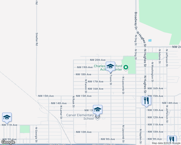 map of restaurants, bars, coffee shops, grocery stores, and more near 1700-1798 N Fannin St in Amarillo